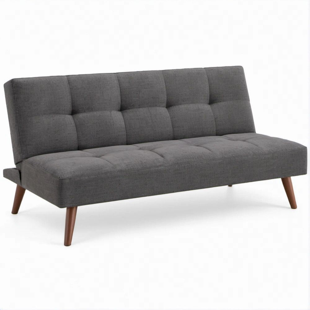 Sofá-cama de 3 Lugares em Poliéster Cinzento com Pés em Madeira, 180 x 83 x 81 cm