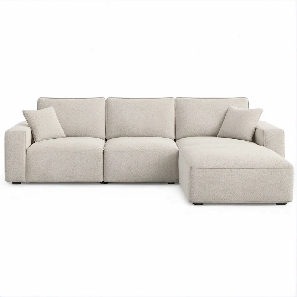 Sofá Modular em L com Chaise Longue à Direita em Bouclé Bege, 290 x 160 x 85 cm
