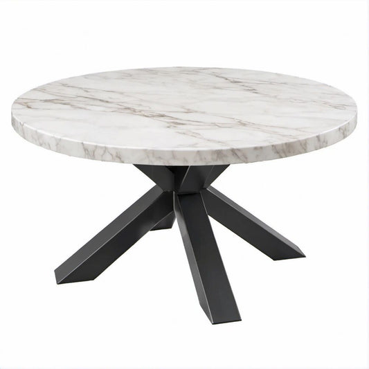 Mesa de Jantar Redonda em Mármore Branco e Aço Preto, Ø120 x 75 cm