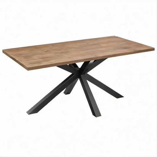 Mesa de Jantar Retangular em Madeira Maciça de Acácia Castanha e Aço Preto, 180 x 90 x 75 cm