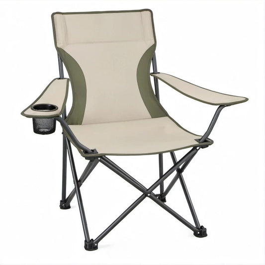 Cadeira Dobrável com Apoios de Braços e Suporte para Copo Bege, Verde e Preta 85 x 53 x 90 cm