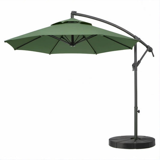 Guarda-sol Suspenso Redondo 300 cm Verde-Escuro com Base Preta