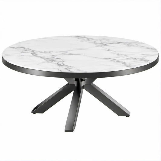 Mesa de Jantar Redonda com Efeito Mármore Branco e Base Preta, Ø 120 x 75 cm