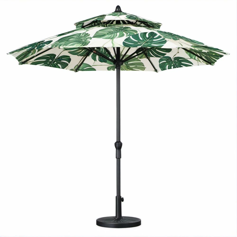 Guarda-sol Redondo Tropical Verde e Branco Ø250 x 240 cm com Base