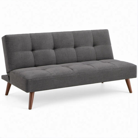 Sofá-cama de 3 Lugares em Poliéster Cinzento com Pés em Madeira, 180 x 83 x 81 cm