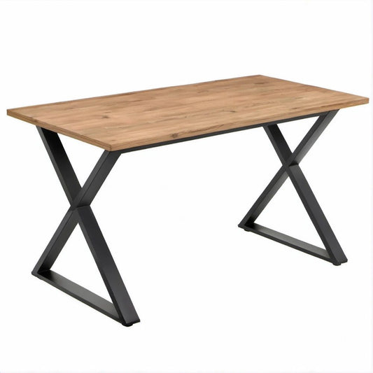 Mesa de Jantar Retangular em Madeira Maciça de Acácia e Aço Castanho Natural e Preto 160 x 80 x 75 cm