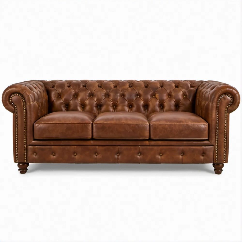 Sofá Chesterfield de 3 Lugares em Couro Sintético PU Castanho 225 x 95 x 78 cm