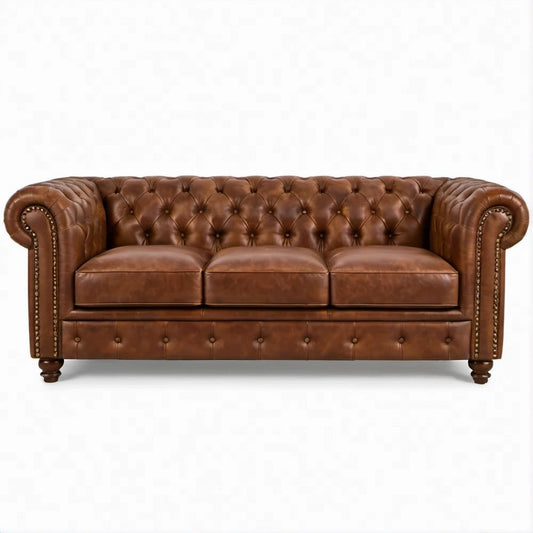 Sofá Chesterfield de 3 Lugares em Couro Sintético PU Castanho 225 x 95 x 78 cm