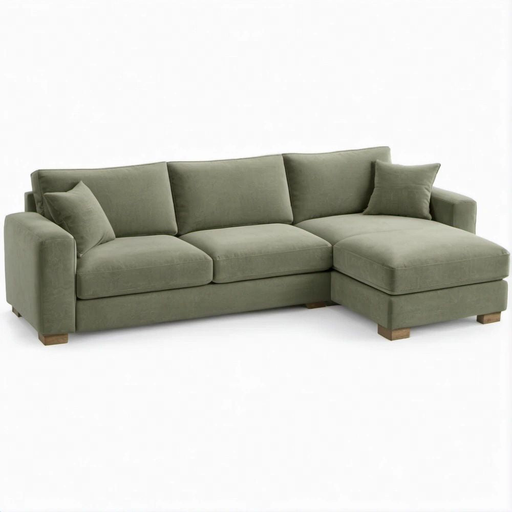 Sofá de canto em L com chaise longue à direita Verde-azeitona 250 x 160 x 85 cm
