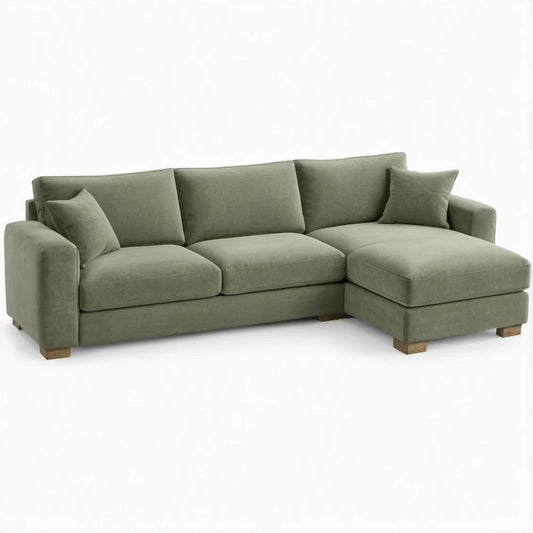 Sofá de canto em L com chaise longue à direita Verde-azeitona 250 x 160 x 85 cm