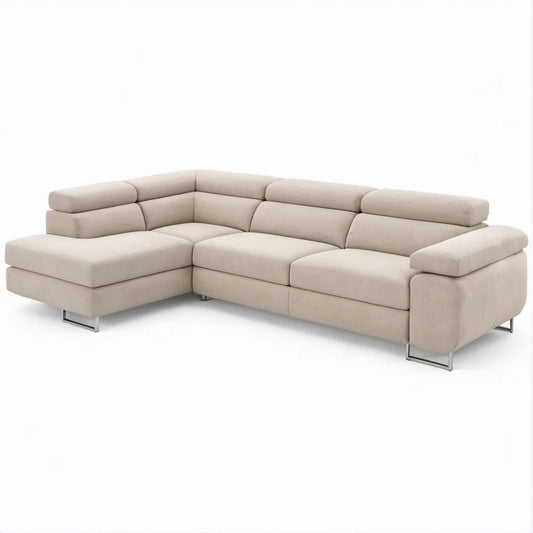Sofá de Canto em L com Chaise Longue Esquerda em Poliéster Bege 280 x 220 x 90 cm