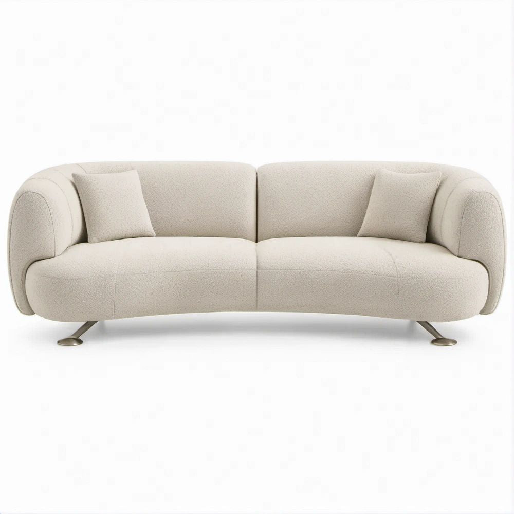 Sofá Curvo de 2 Lugares em Bouclé Bege com 2 Almofadas 220 x 92 x 78 cm