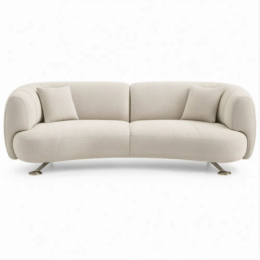 Sofá Curvo de 2 Lugares em Bouclé Bege com 2 Almofadas 220 x 92 x 78 cm